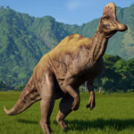 Corythosaurus standing behind the mountain